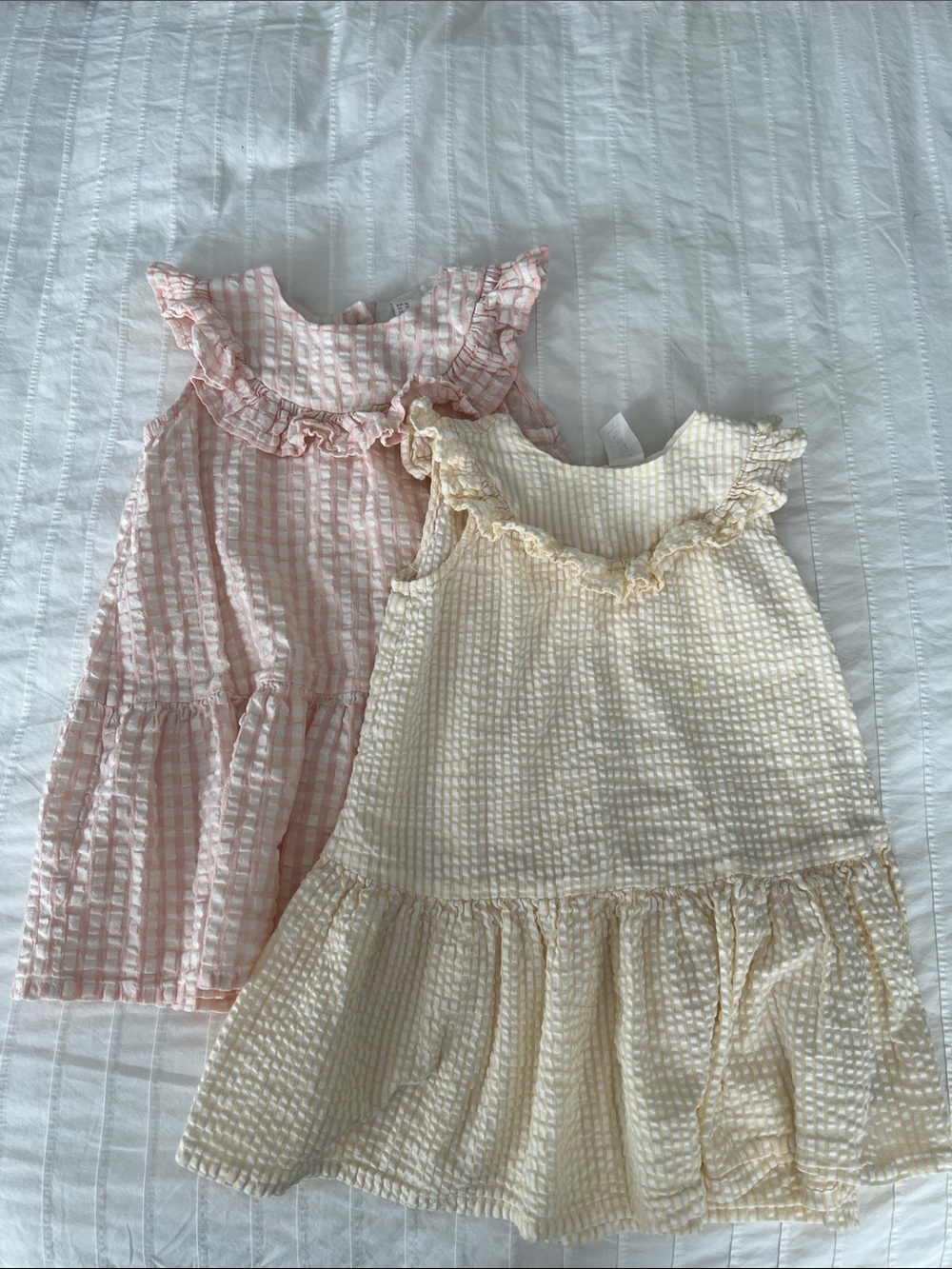 H&M Girls' Seersucker Ruffle Dress in Pink and Cream